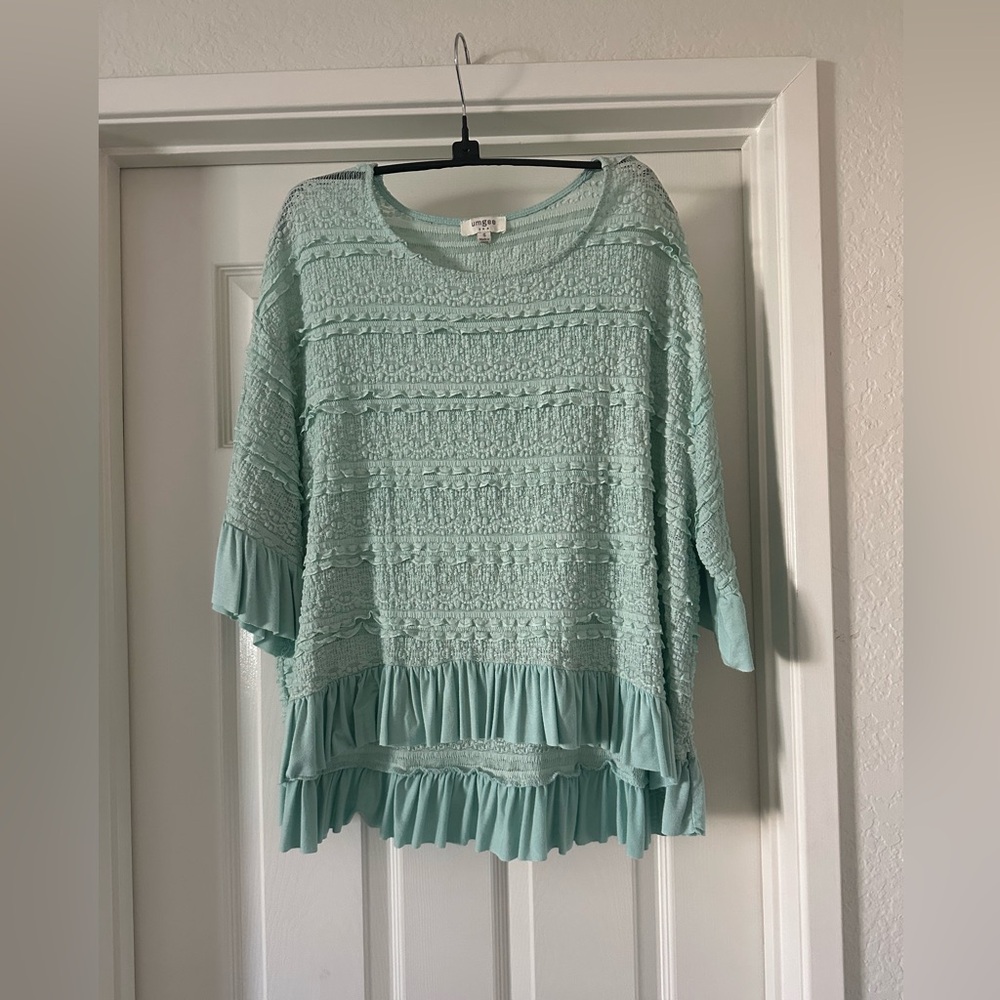 Soft Knit Ruffle-Hem Tunic Sweater - Mint - Picture 1 of 4